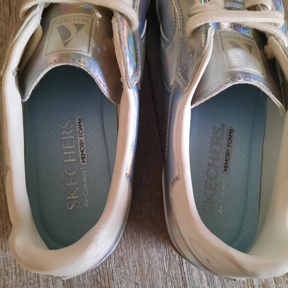 SKECHERS Hotshot Metallic Silver Iridescence Lace-Up Sneakers NWT! - Size 9.5 - Picture 10 of 16